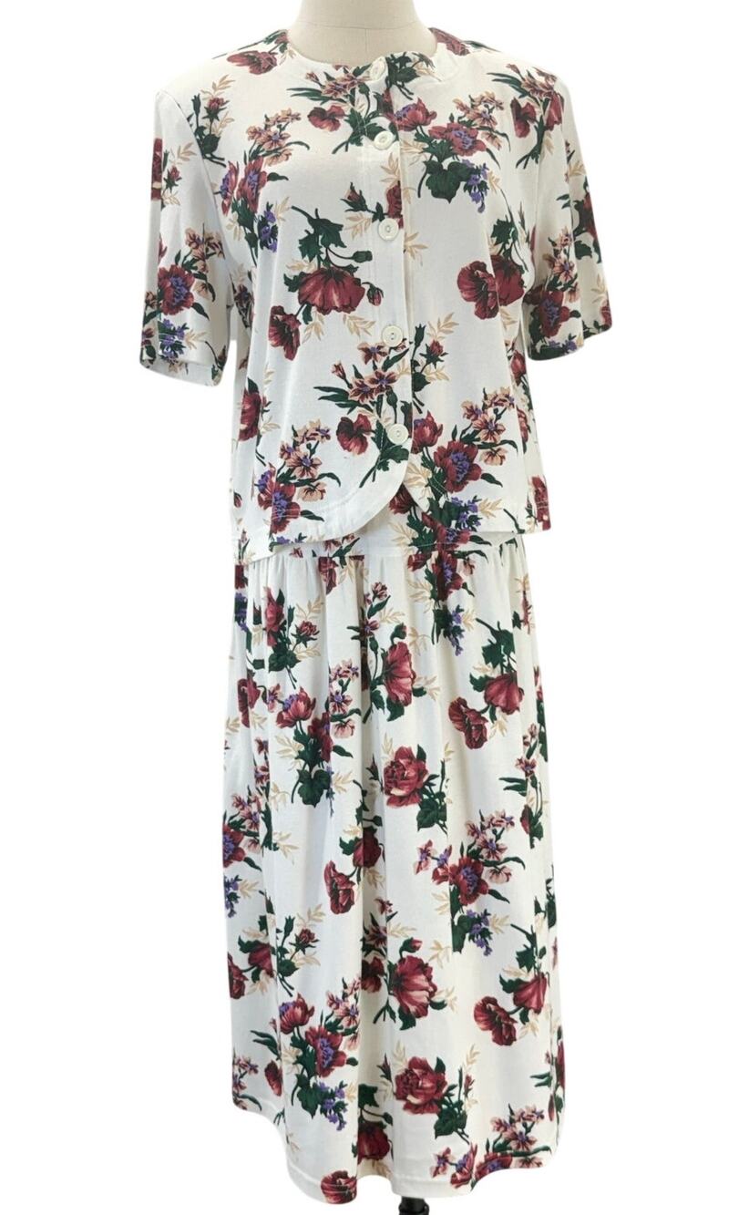 Vintage 90s Fritzi Petites Floral Blouse Skirt Set Women’s Large Petite